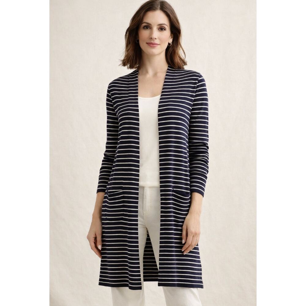 Athleta Silk Cashmere Blend Striped Longline Open Front Cardigan Sweater XS